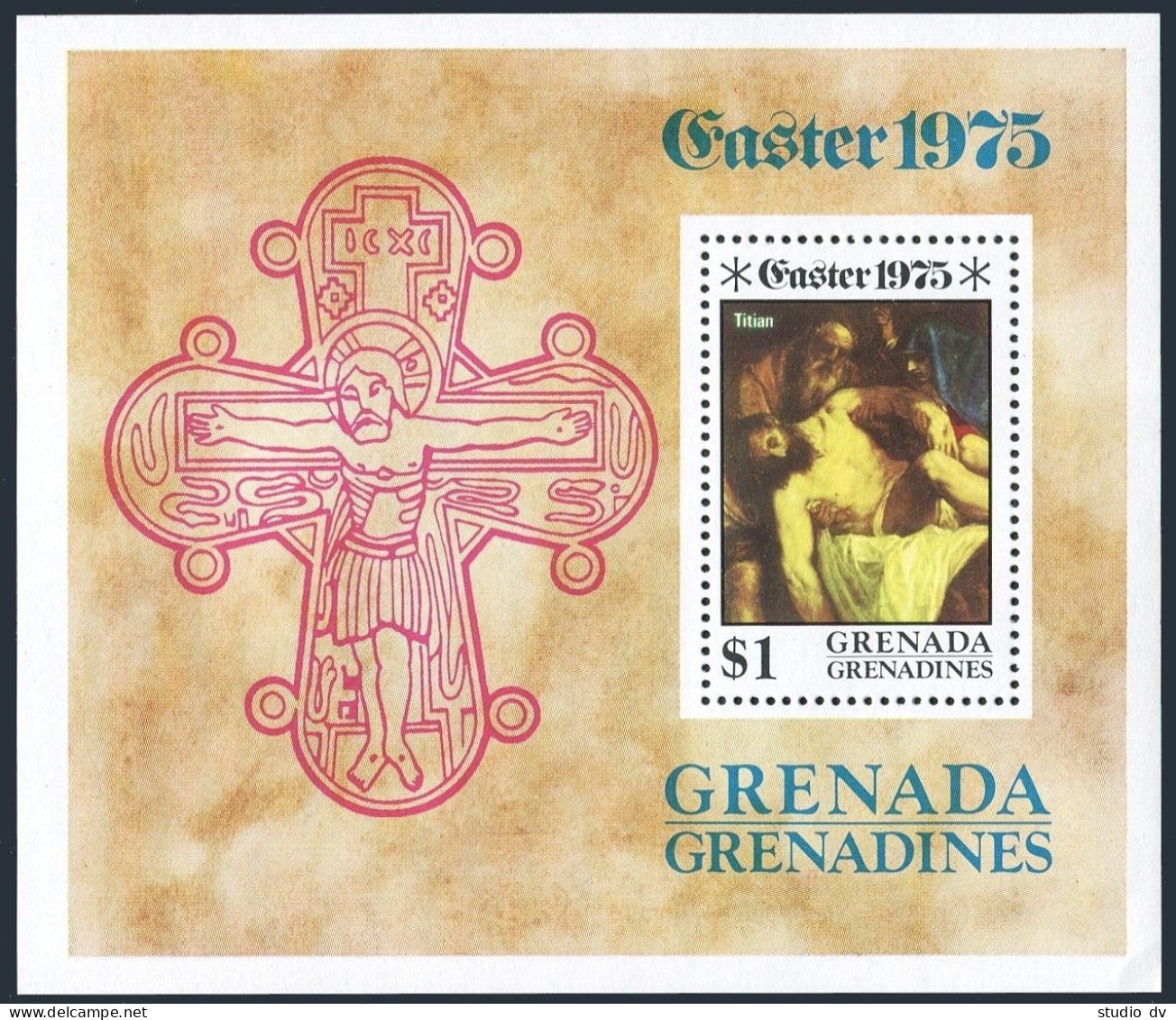 Grenada Gren 66,MNH. Michel 70 Bl.8. Easter 1975.Crucifixion,by Titian. - Grenade (1974-...)