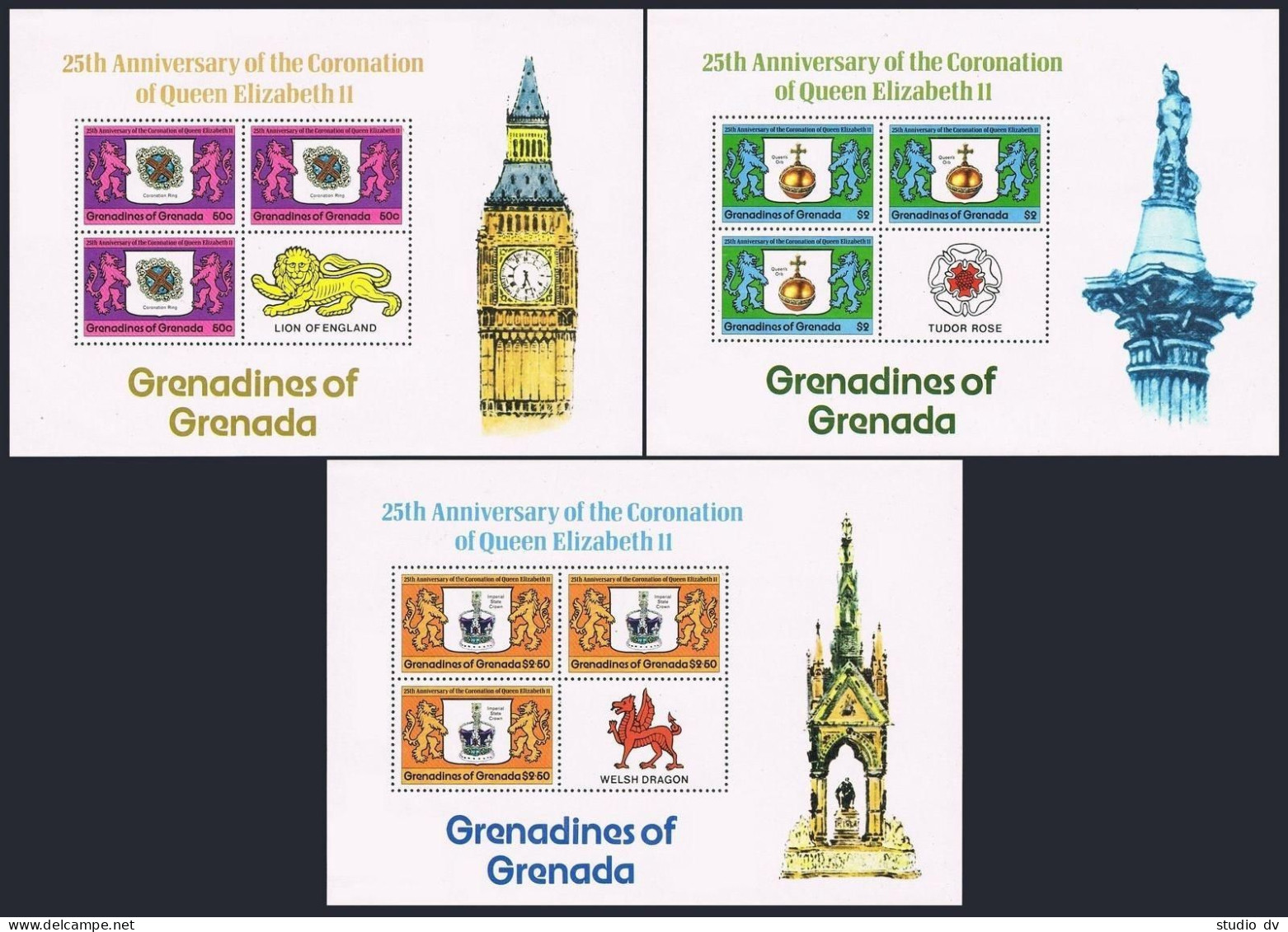 Grenada Gren 270-272 Sheets,MNH.Mi 285C-287C Klb. QE II Coronation-25,1978. - Grenade (1974-...)