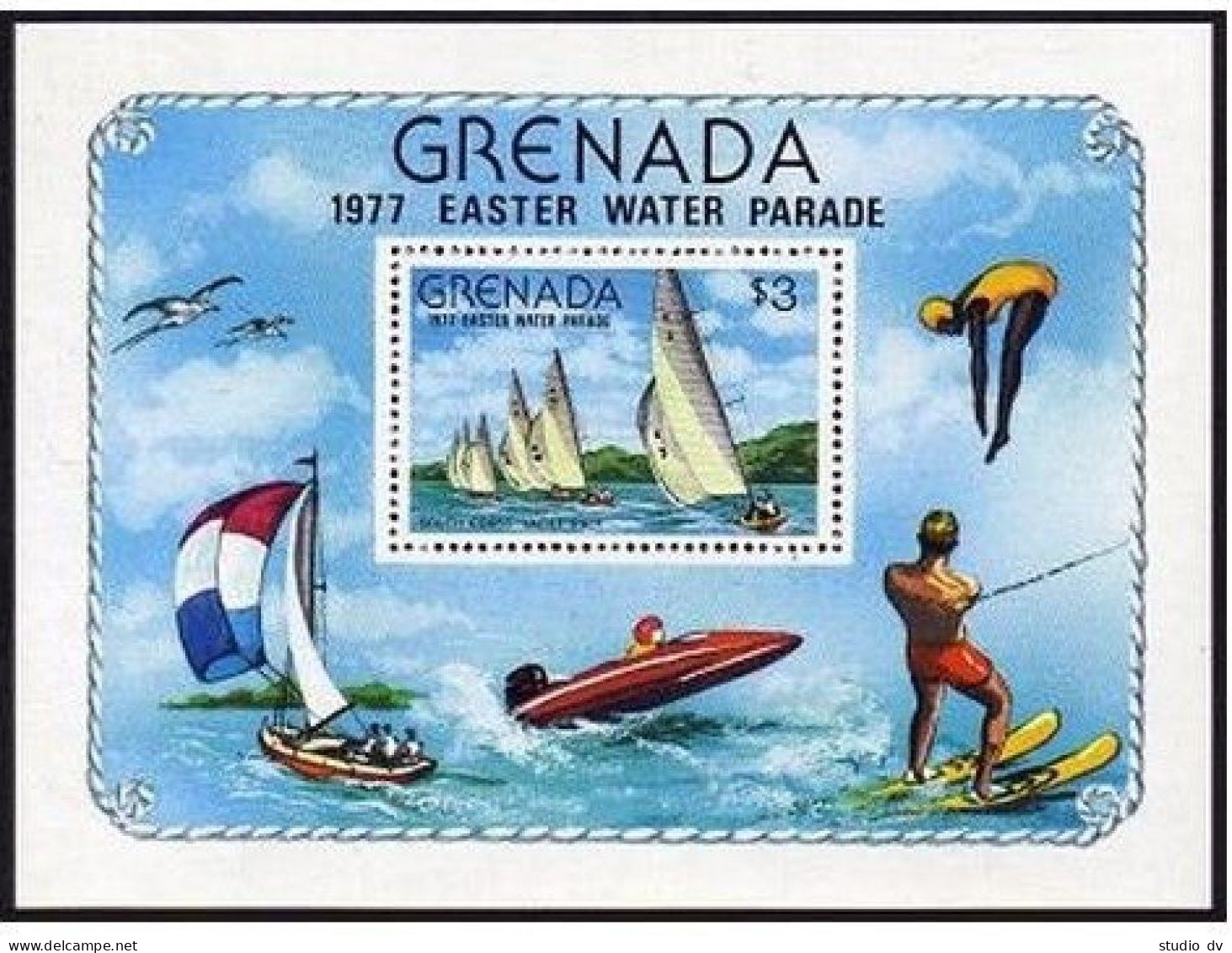 Grenada 801, MNH. Michel Bl.64. Water Sport 1977. South Coast Yacht Race. - Grenade (1974-...)