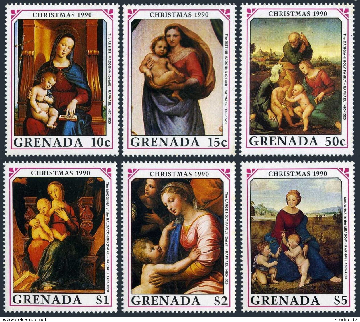 Grenada 1903-1907, 1908-1909, MNH. Christmas 1990. Paintings By Raphael. - Grenade (1974-...)