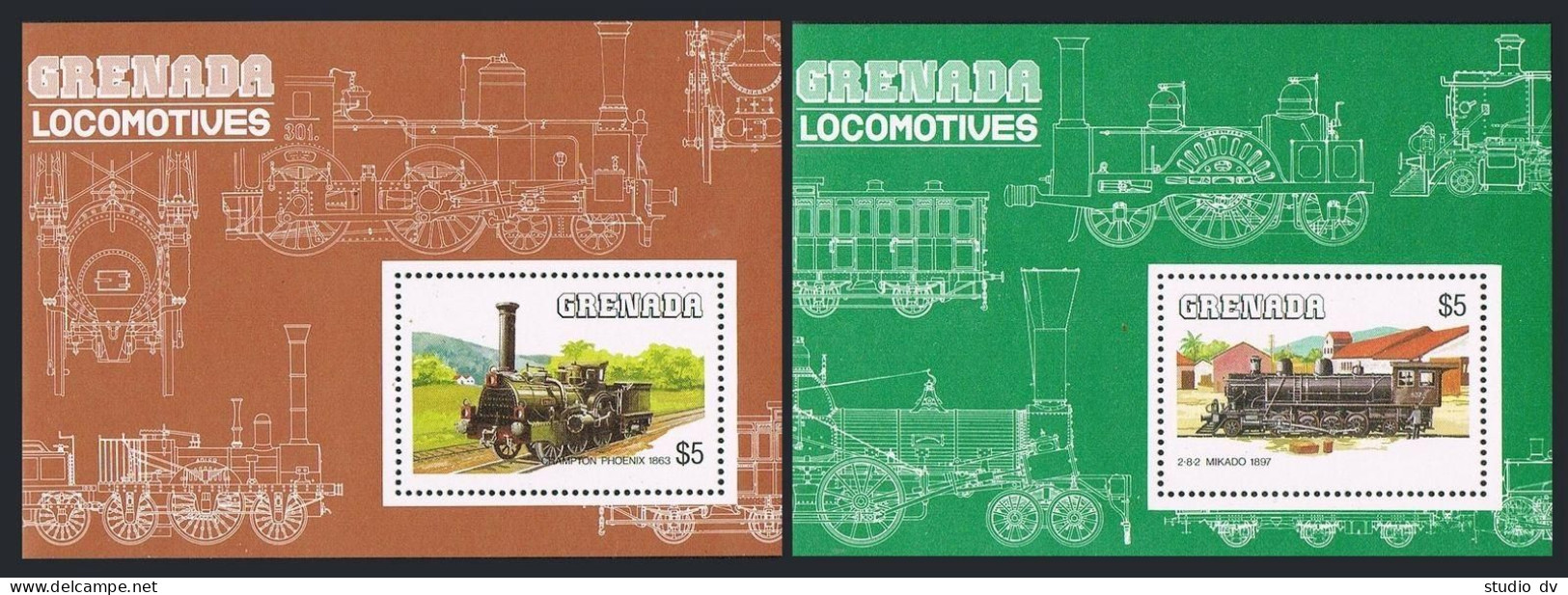 Grenada 1232-1241,MNH.Michel 1325-1332,Bl.132-133. 19 Century Locomotives,1984. - Grenade (1974-...)