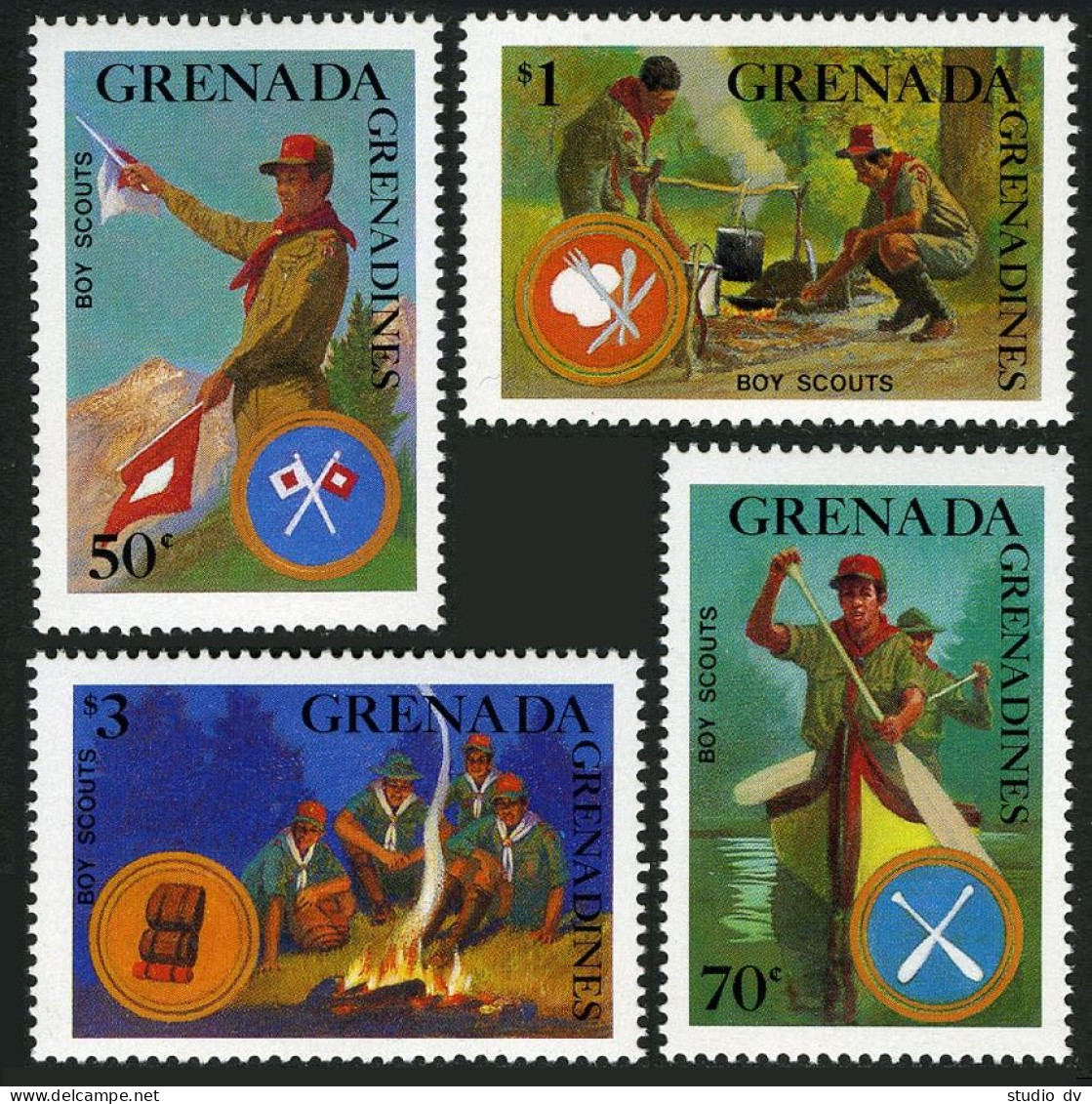 Grenada Gren 949-952,MNH.Michel 954-957. Boy Scouts 1988.Semaphore,Canoeing, - Grenada (1974-...)