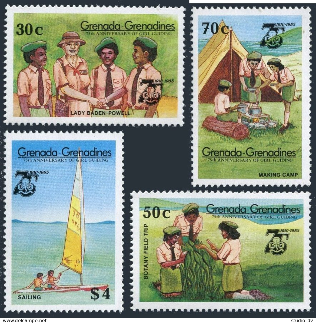 Grenada Gren 657-660,MNH.Michel 667-670. Girl Guides 1985.Lady Baden-Powell,Camp - Grenada (1974-...)