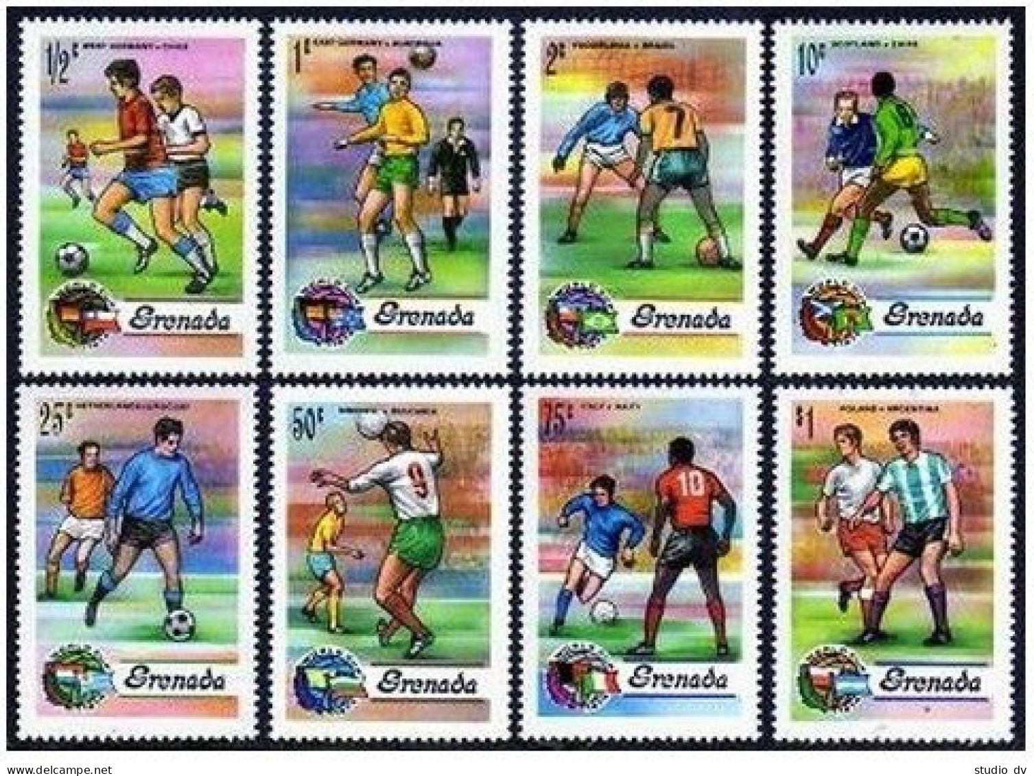 Grenada 553-560, 561, MNH. Mi 574-581, 582 Bl.34. World Soccer Cup, Munich-1974. - Grenada (1974-...)