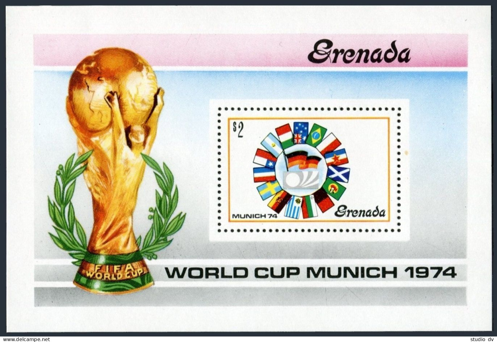 Grenada 553-560, 561, MNH. Mi 574-581, 582 Bl.34. World Soccer Cup, Munich-1974. - Grenada (1974-...)