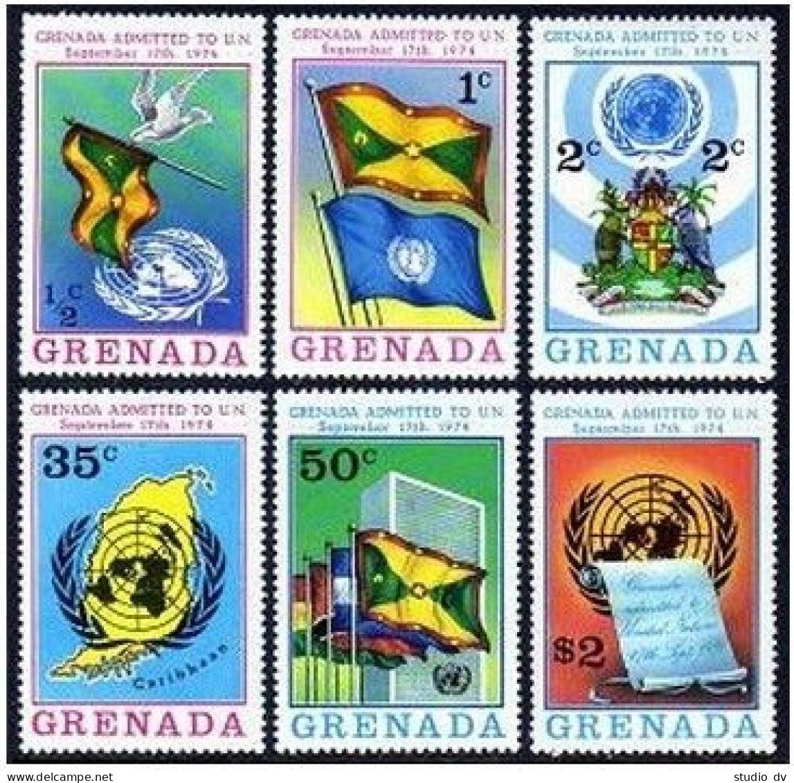 Grenada 621-626,627 Sheet, MNH. Michel 648-653,Bl.41. Admission To UN,1975.Dove, - Grenada (1974-...)