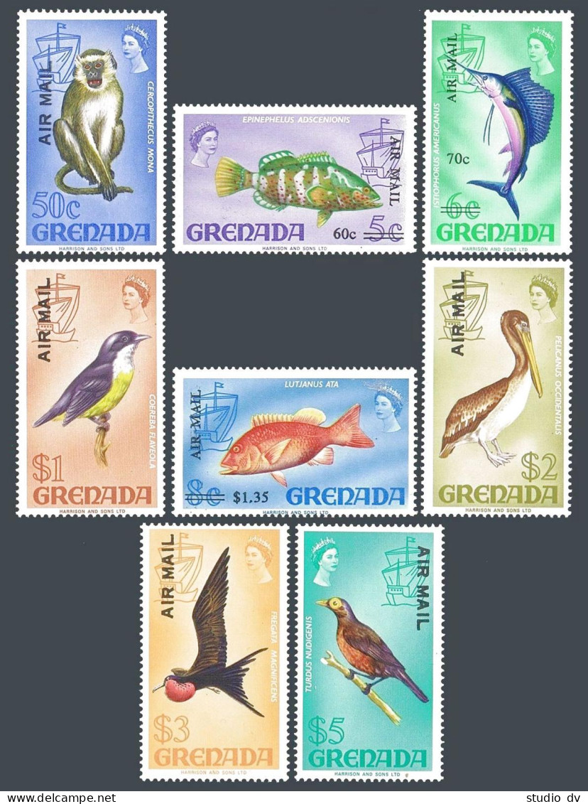 Grenada C12-C19 AIR MAIL,MNH.Michel 463-470.  Monkey,Fish,Birds.1972. - Grenada (1974-...)