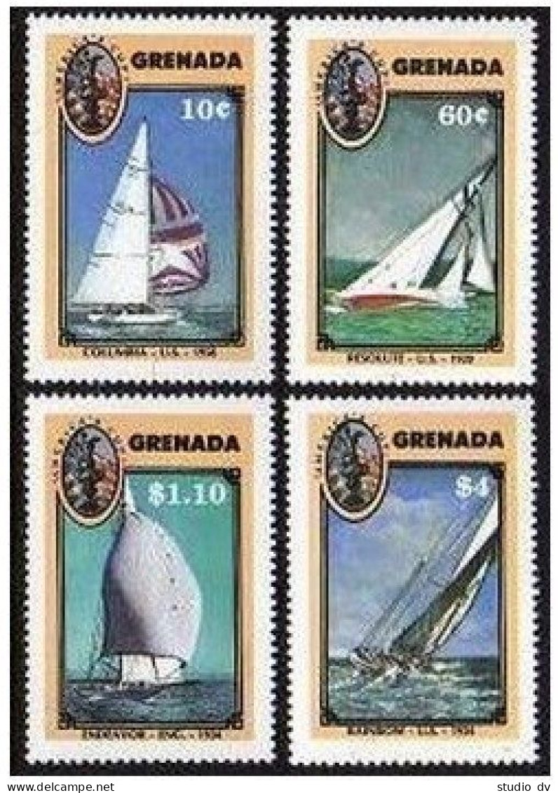 Grenada 1491-1494,1495,MNH.Michel 1583-1586,Bl.182. America's Cup 1987.Yachts. - Grenada (1974-...)