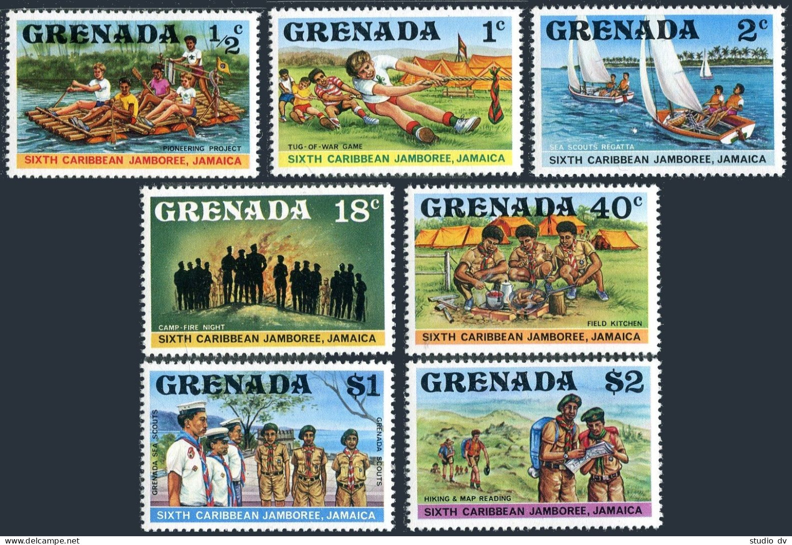 Grenada 805-811,812, MNH. Mi 843-849,Bl.65. 6th Caribbean Jamboree,1977. Regatta - Grenada (1974-...)