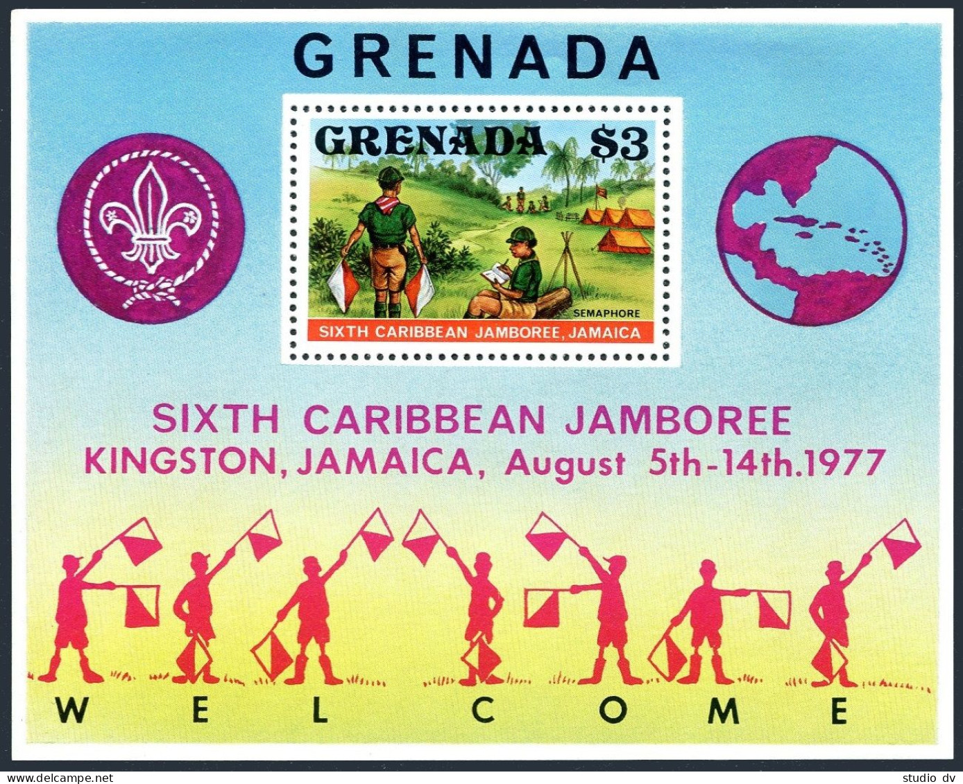 Grenada 805-811,812, MNH. Mi 843-849,Bl.65. 6th Caribbean Jamboree,1977. Regatta - Grenade (1974-...)