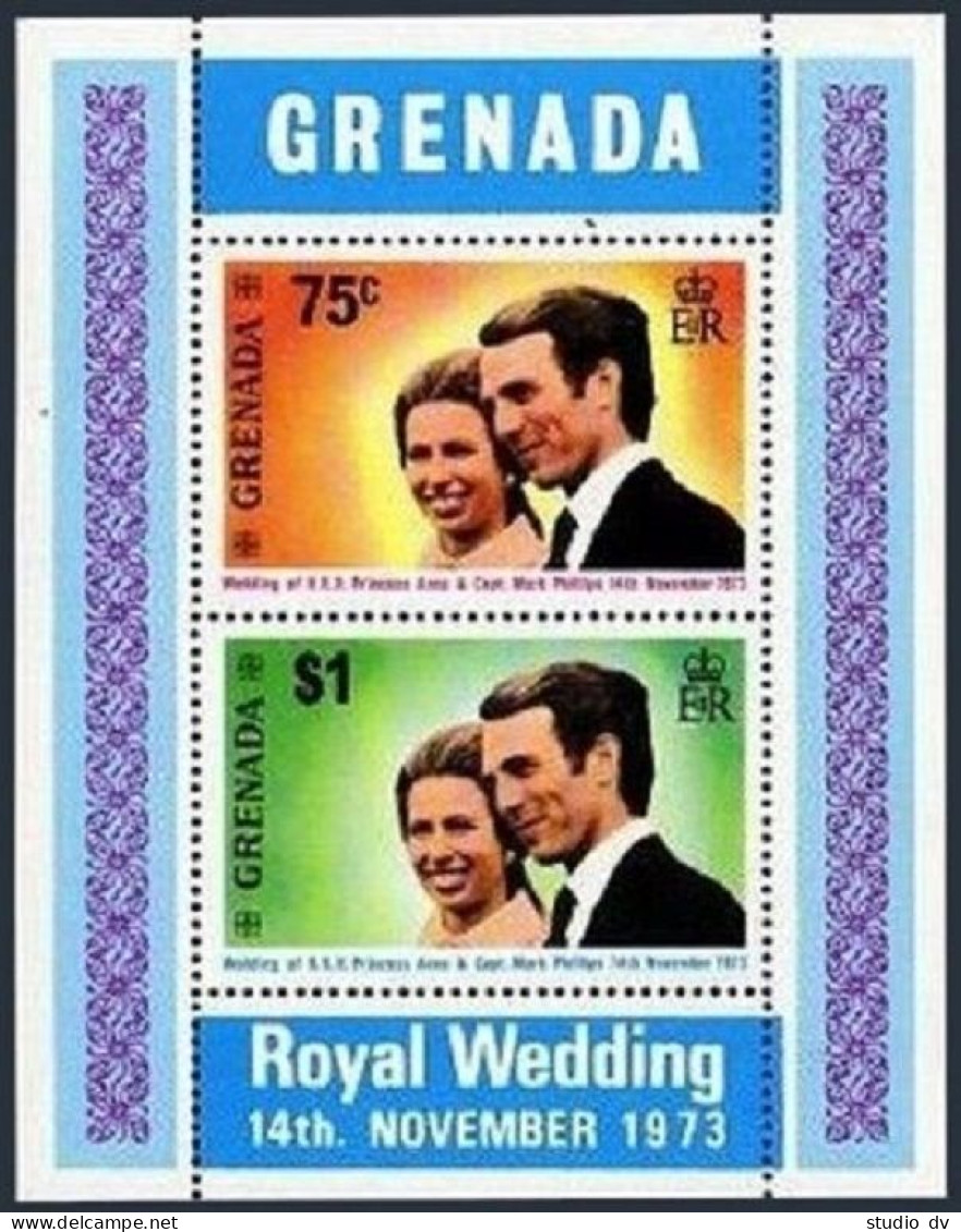 Grenada 516-517/lb,517a Sheet,MNH. Princess Anne,Mark Phillips Wedding,1973. - Grenada (1974-...)