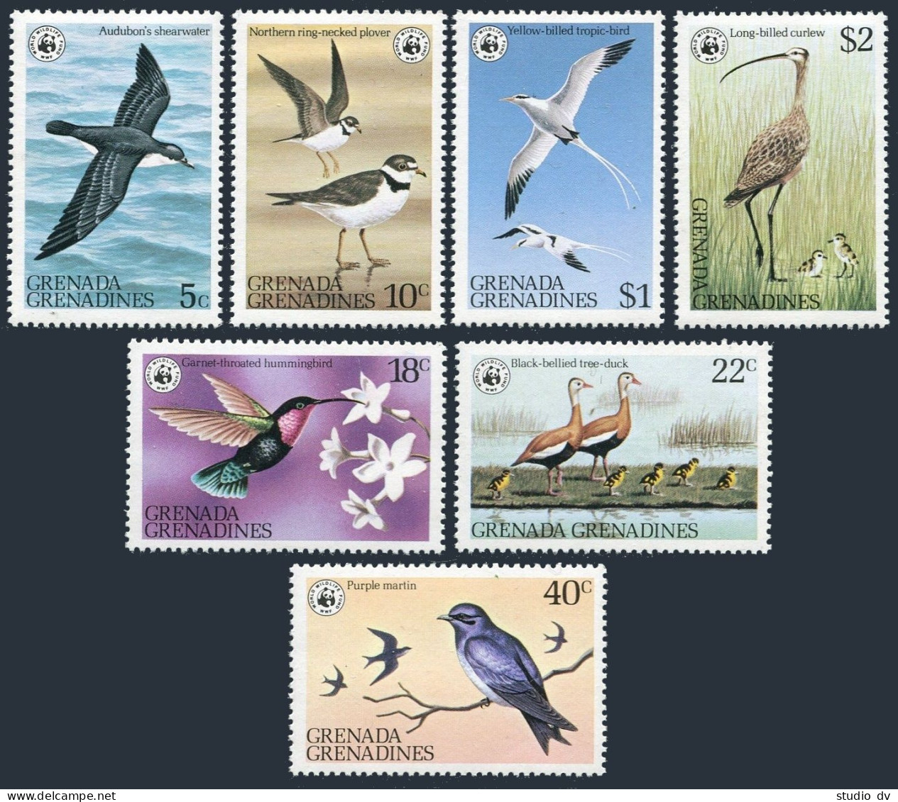 Grenada Gren 290-298,297,MNH.Mi 289-295,Bl.36. WWF 1978.Birds:Shearwater,Plover, - Grenade (1974-...)