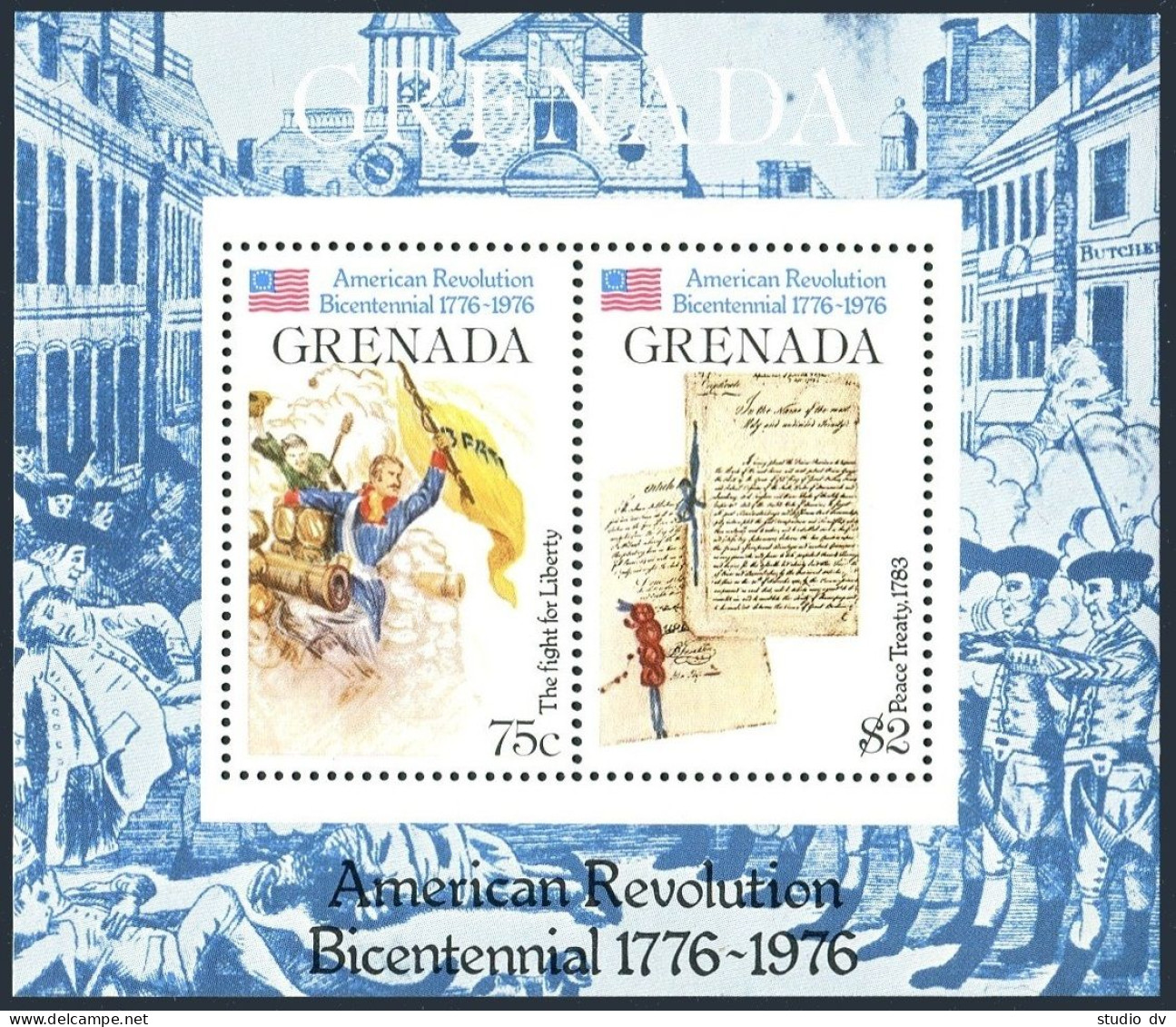 Grenada 723, MNH. Michel 757 Bl.54. 1976. Fight For Liberty, Peace Treaty, 1783. - Grenade (1974-...)