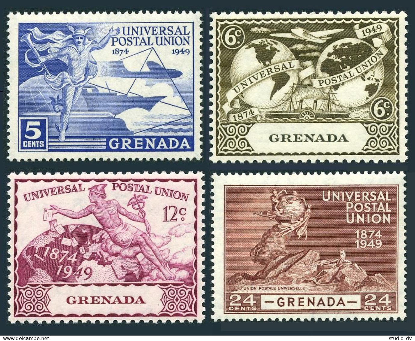 Grenada 147-150, Hinged. Michel 139-142. UPU-75, 1949. Mercury, Communications. - Grenada (1974-...)