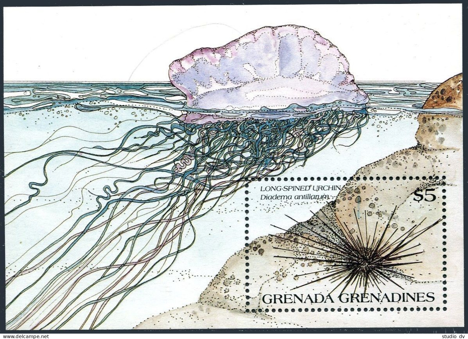 Grenada Gren 694-697,698, MNH. Mi 703-706,Bl.97. Conch,Fish,Crab,Lobster,Urchin. - Grenada (1974-...)