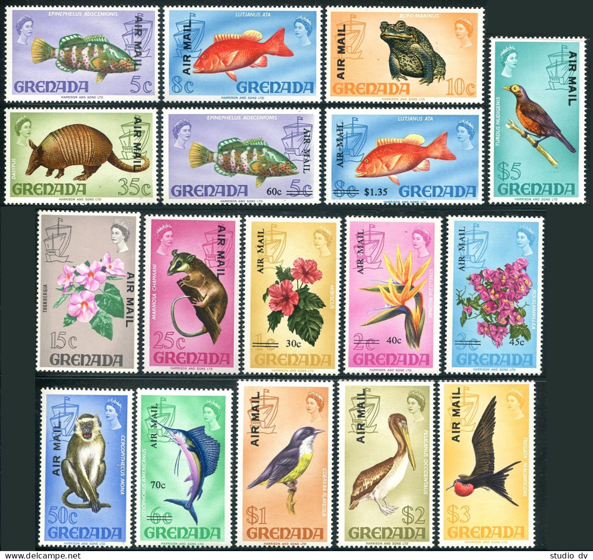 Grenada C3-C19 AIR MAIL,MNH.Michel 454-470. Fish,Toad,Boa,Animals,Birds,1972. - Grenada (1974-...)