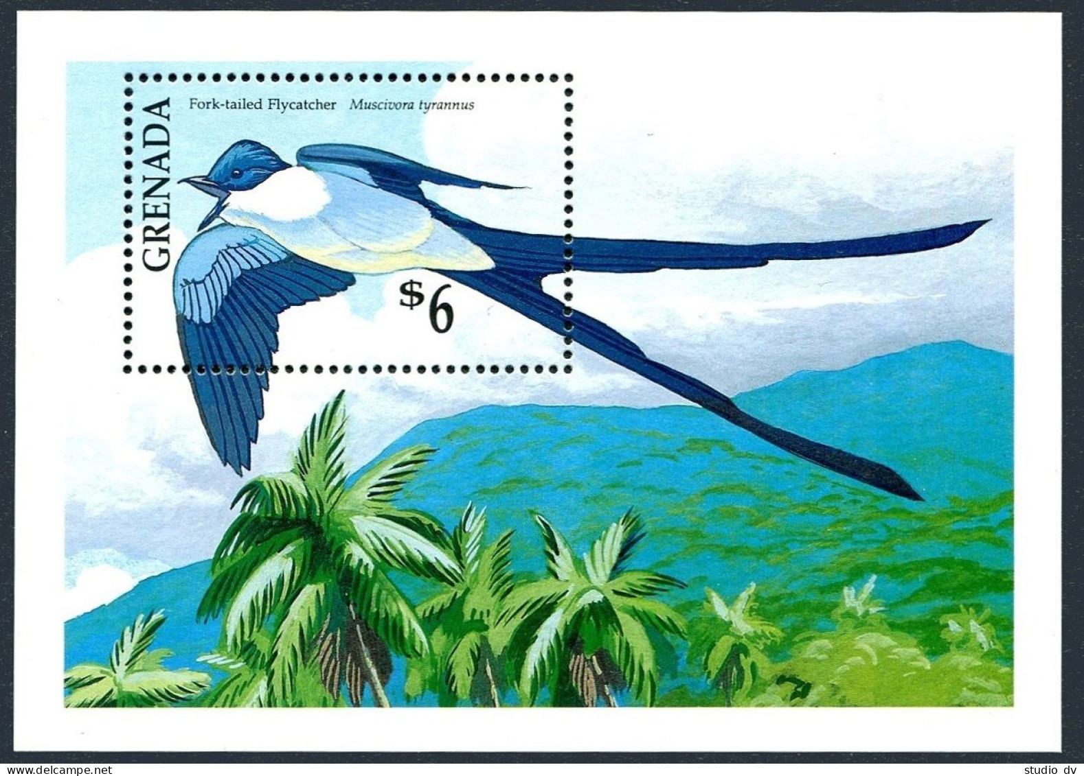 Grenada 1885, MNH. Michel 2176 Bl.258. Fork-tailed Flycatcher, 1990. - Grenade (1974-...)