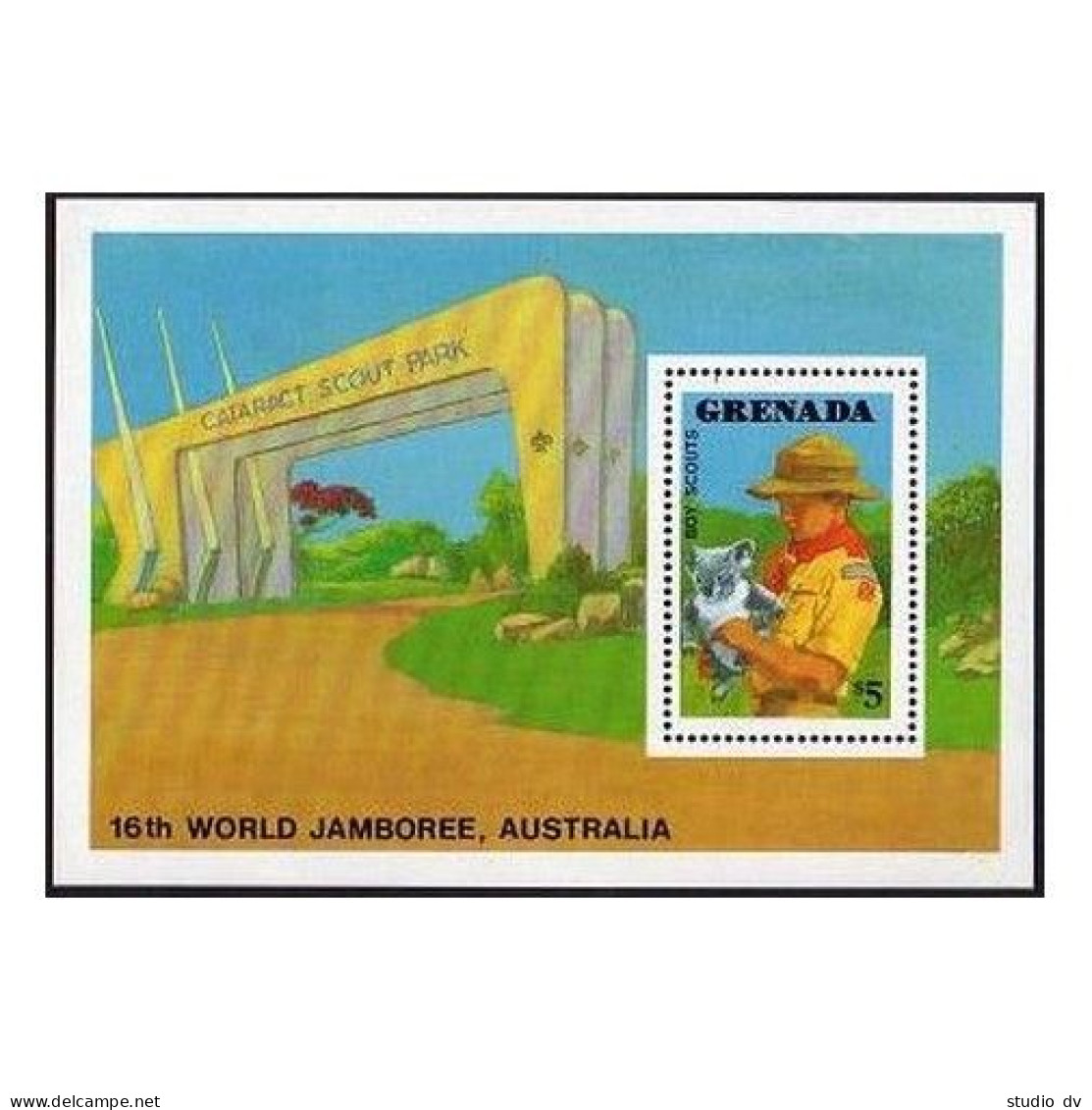 Grenada 1596,MNH.Michel 1741 Bl.202. Boy Scouts 1988.Scout Holding Koala. - Grenada (1974-...)