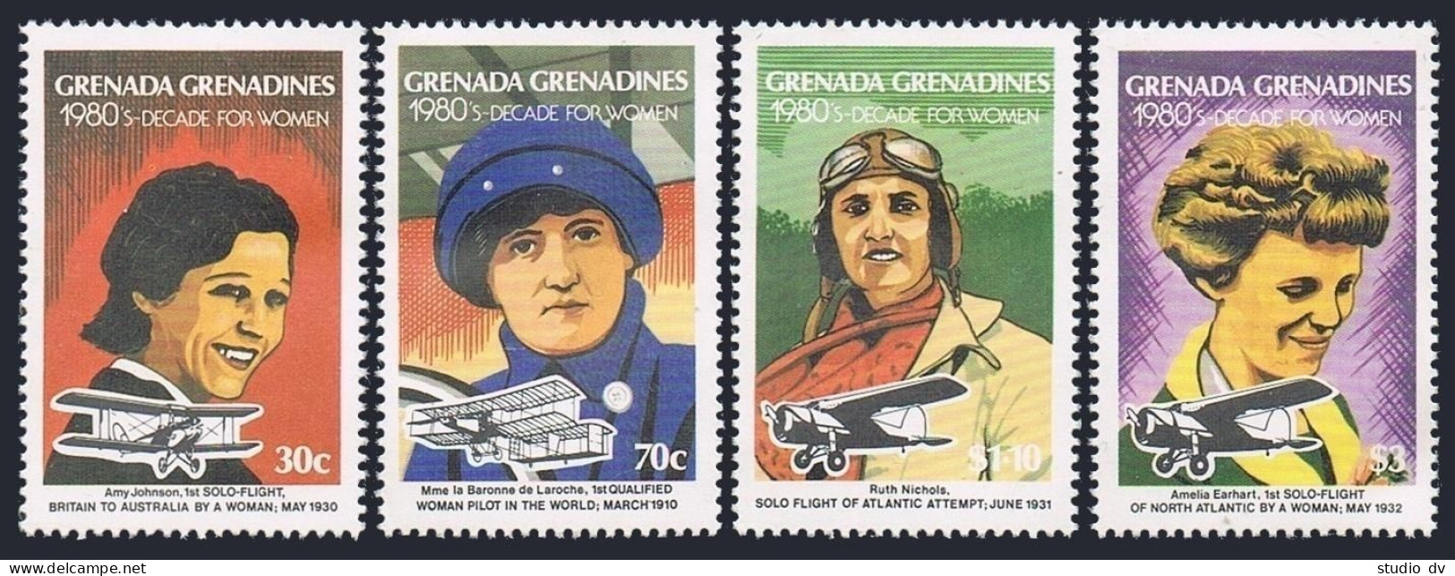 Grenada Gren 445-448, 449, MNH. Women Pilots, 1981. Jonson, Laroshe, Tereshkova, - Grenada (1974-...)