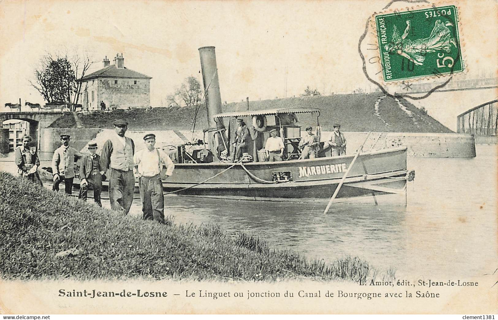 Saint Jean De Losne Le Linguet Ou Jonction Du Canal De Bourgogne Avec La Saone Peniche Remorqueur - Other & Unclassified