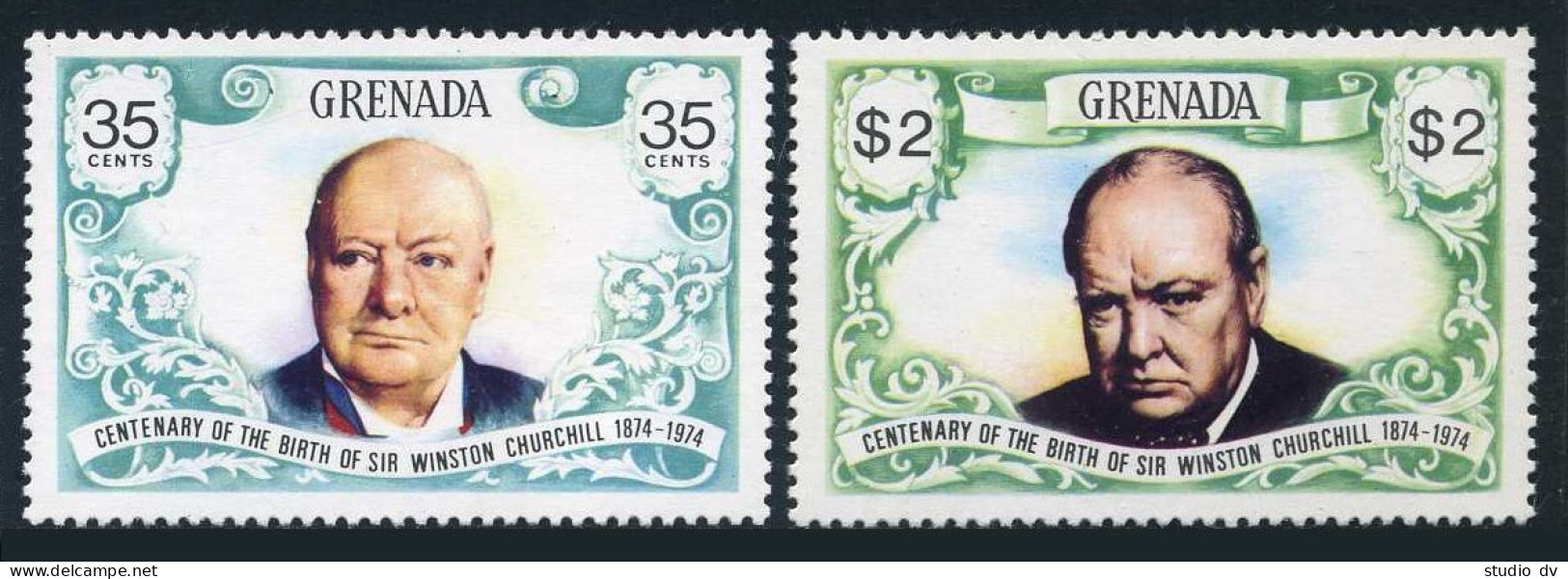 Grenada 571-573, MNH. Mi 598-600, Bl.37. Sir Winston Churchill. WW II Scene.1974 - Grenada (1974-...)