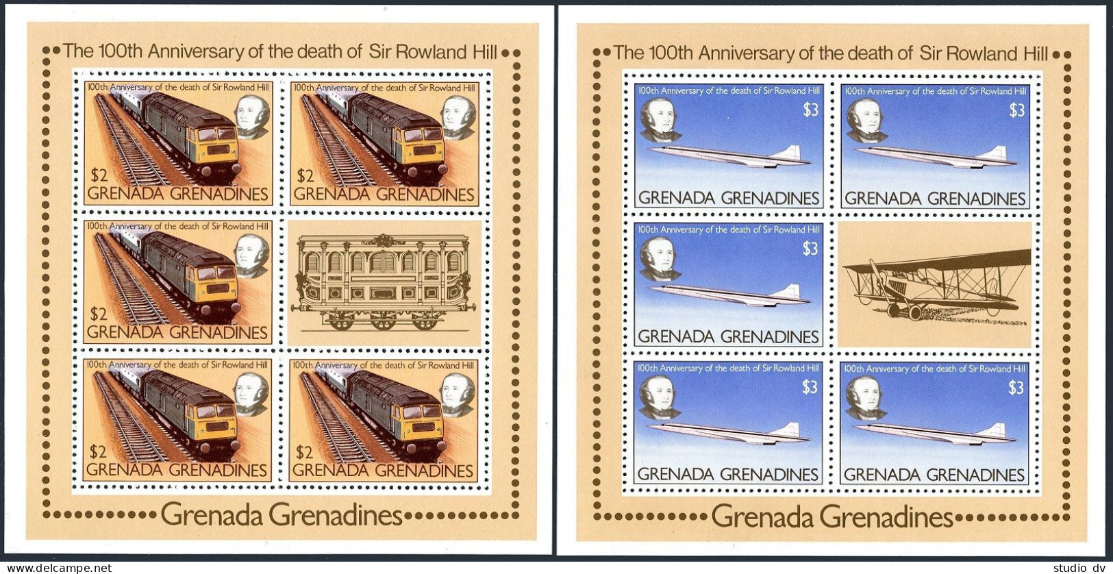 Grenada Gren 328-331 Sheets,MNH. Sir Rowland Hill,1979.Mail Truck,Train,Liner, - Grenada (1974-...)