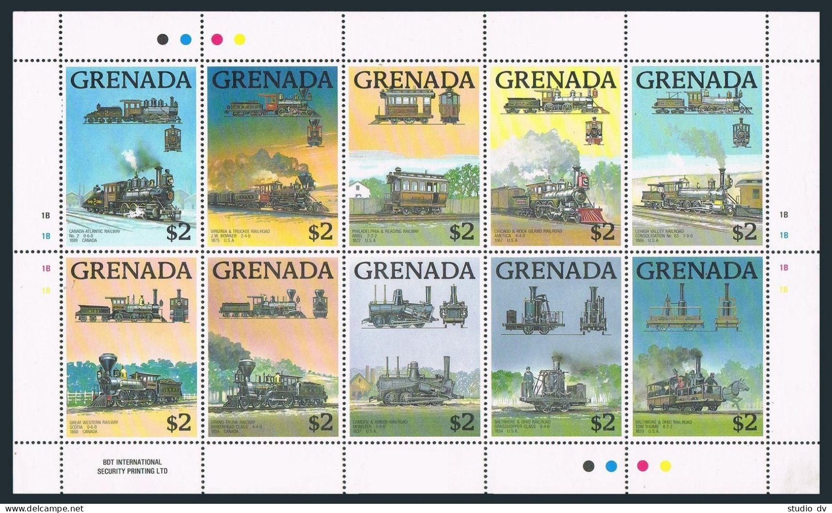 Grenada 1682 Aj Sheet,MNH.Michel 1941-1950 Klb. Locomotives 1989.Canada Atlantic - Grenada (1974-...)