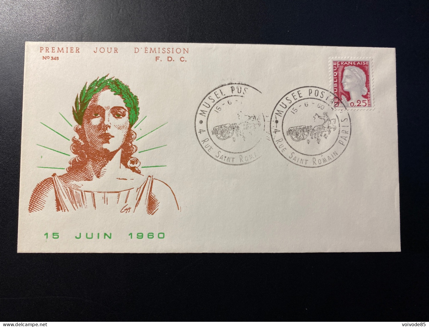 Enveloppe 1er Jour "Type Marianne Decaris" - 15/06/1960 - 1263 - Historique N° 345 - 1960-1969