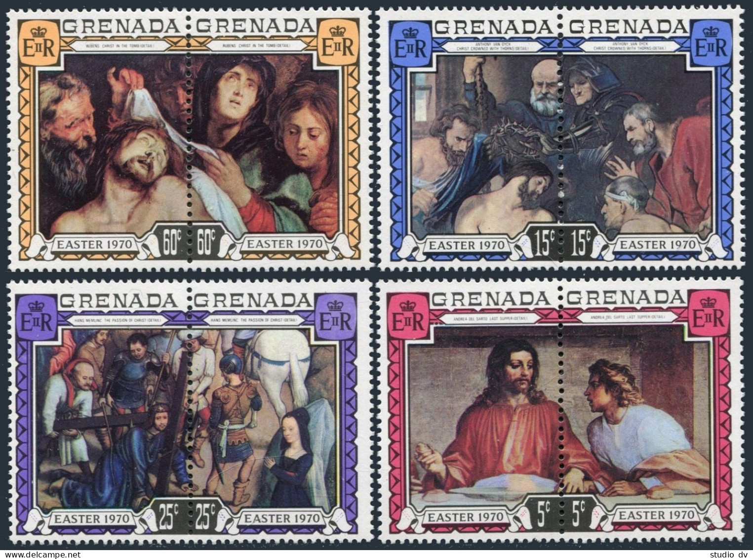 Grenada 350-357,357a,MNH. Easter 1970. Andrea Del Sarto,Van Dyck, Memling,Rubens - Grenada (1974-...)