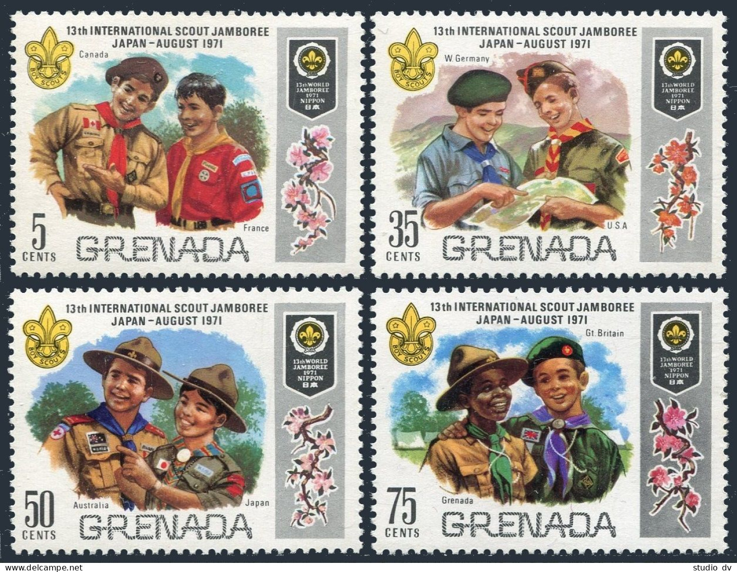 Grenada 409-412,412a,MNH.Michel 402-405,Bl.15. Boy Scout World Jamboree,1971. - Grenada (1974-...)