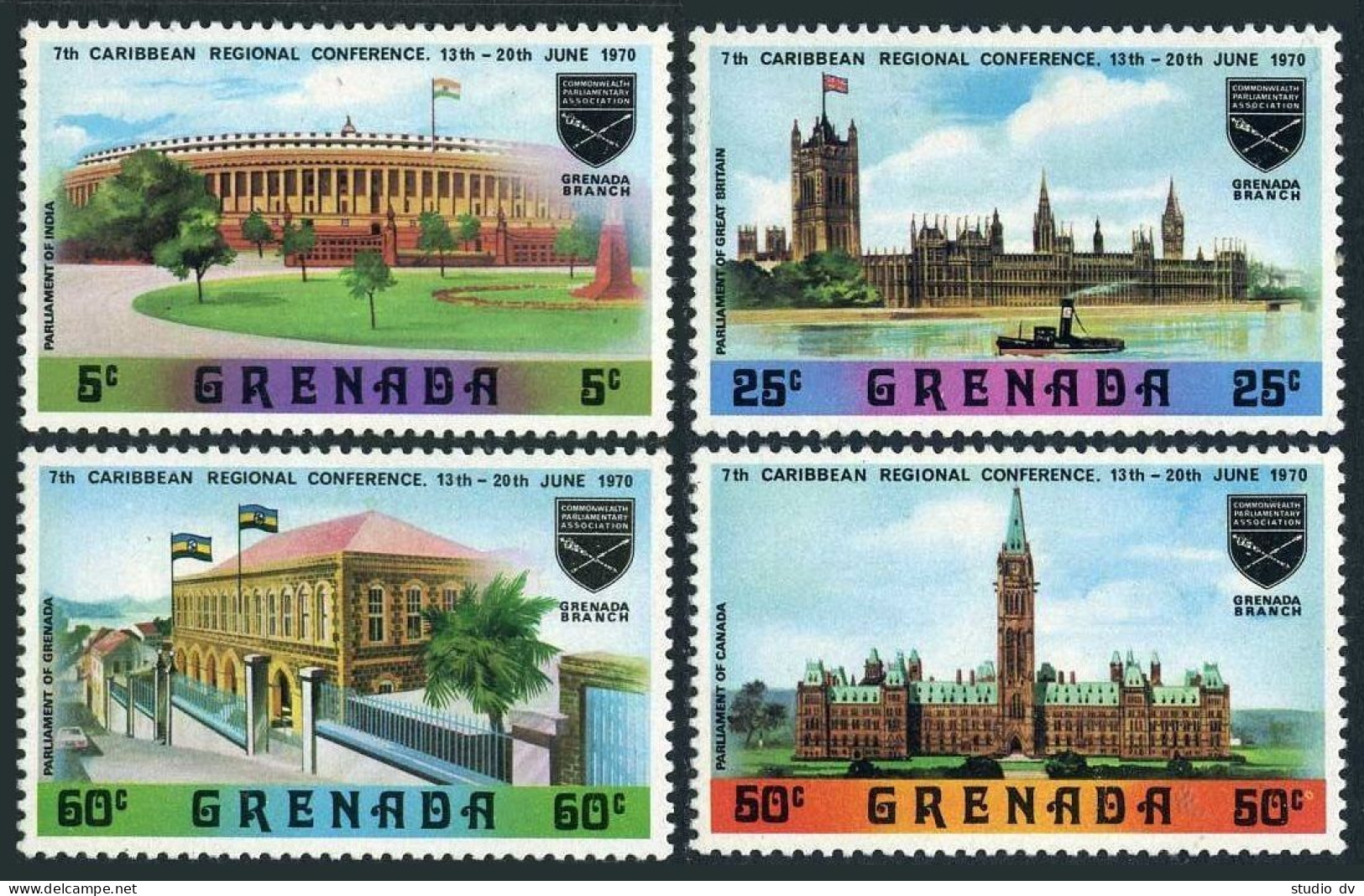 Grenada 362-365, 365a Sheet, MNH. Mi 354-357,Bl.6. Commonwealth Parliament, 1970 - Grenada (1974-...)