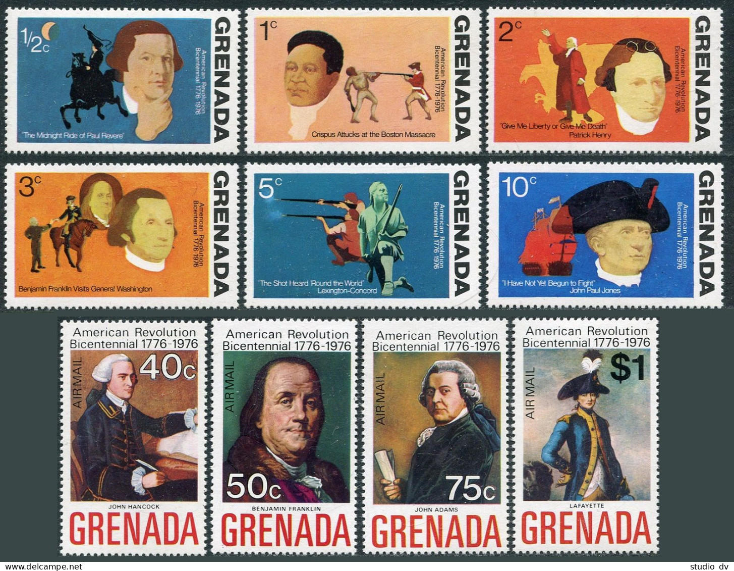 Grenada 628-635,C29-C32, MNH. Mi 657-668,Bl.42-43. USA-200, 1976. Leaders, Flags - Grenada (1974-...)