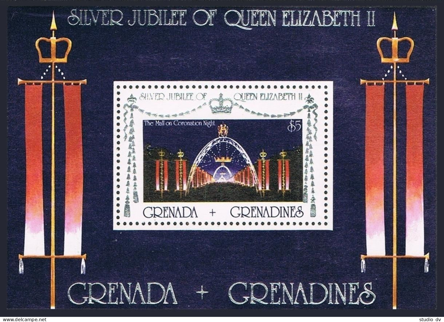 Grenada Gren 213-215,216, MNH. Mi 217A-219A,Bl.26. Reign Of QE II,25th Ann.1977. - Grenada (1974-...)