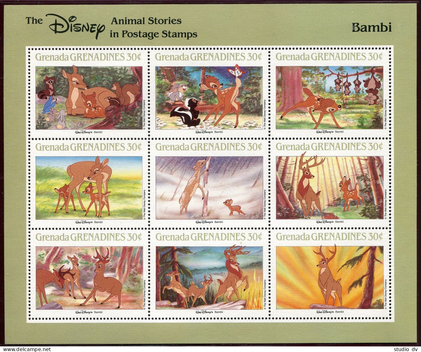 Grenada Gren 986ai,992 Sheets,MNH.Michel 991-999,Bl.152. Walt Disney,1988.Bambi. - Grenade (1974-...)