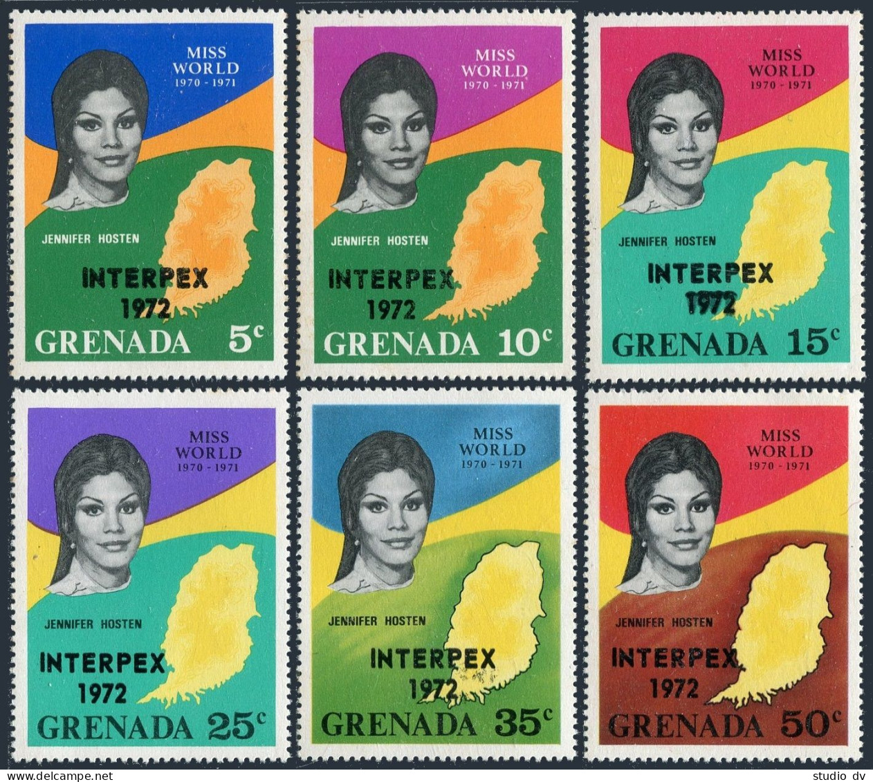 Grenada 403-408 INTERPEX 1972,MNH.Michel 447-452.Miss Jennifer Hosten,Miss World - Grenade (1974-...)