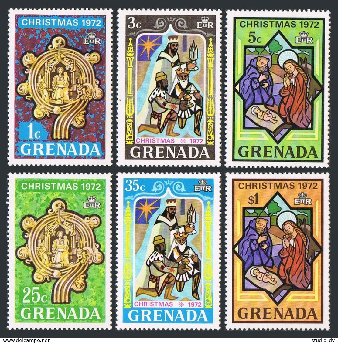 Grenada 475-481, MNH. Mi 500-505, Bl.27. Christmas 1972. Virgin, Child Crosier, - Grenada (1974-...)