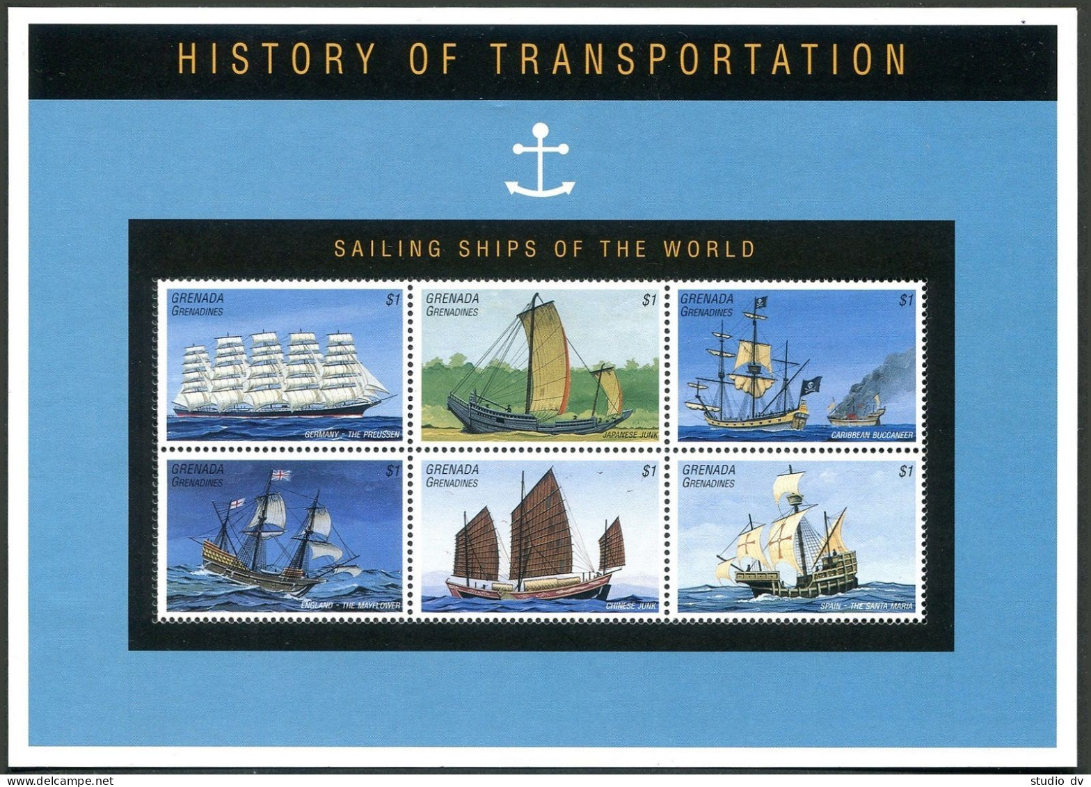 Grenada Gren 1790 Sheet, 1791, MNH. Mi 2189-2194 Klb, Bl.341. Sailing Ships 1995 - Grenada (1974-...)