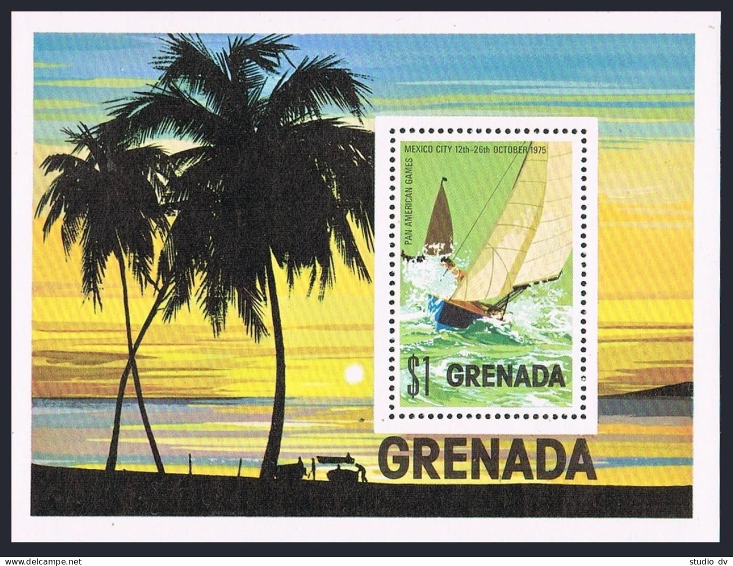 Grenada 668-674, 675, MNH. Mi 701-707,Bl.48. Pan American Games, 1975. Yachting. - Grenada (1974-...)