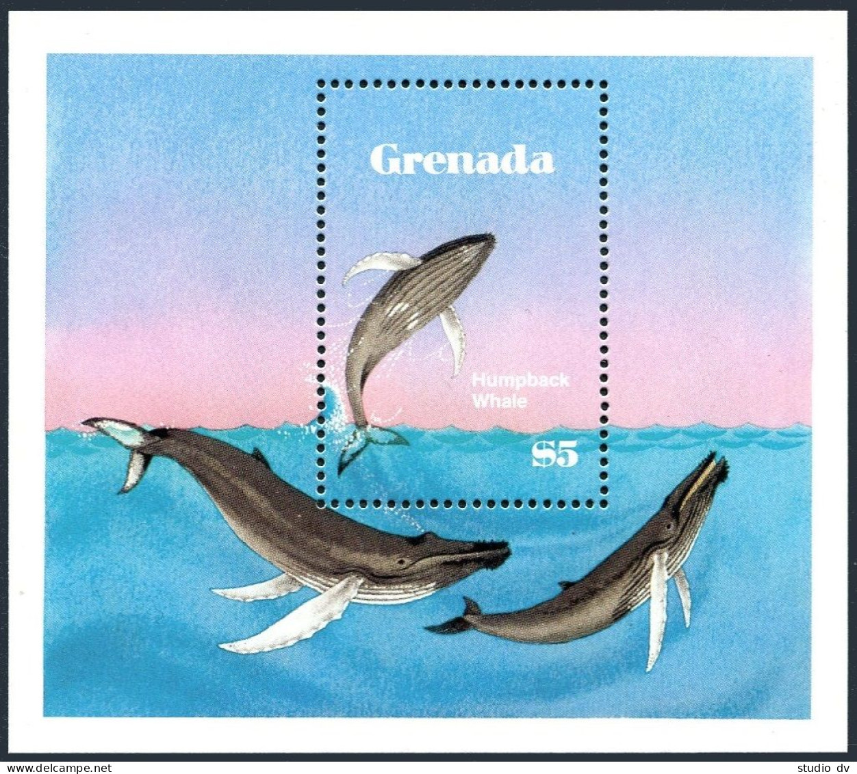 Grenada 1140-1144,MNH.Michel 1197-1200,Bl.112.Common Dolphins,Whales 1992.Killer - Grenada (1974-...)