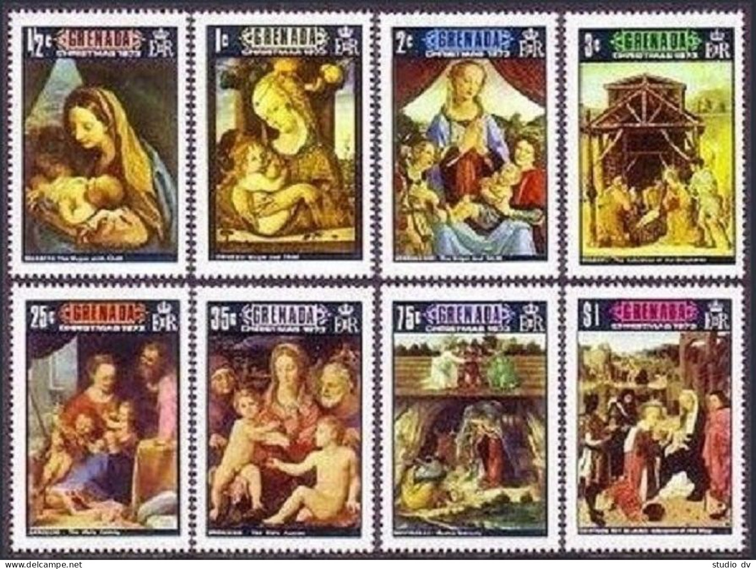 Grenada 519-526,527, MNH. Christmas 1973.Maratti,Crivelli,Verrocchio,Botticelli, - Grenada (1974-...)