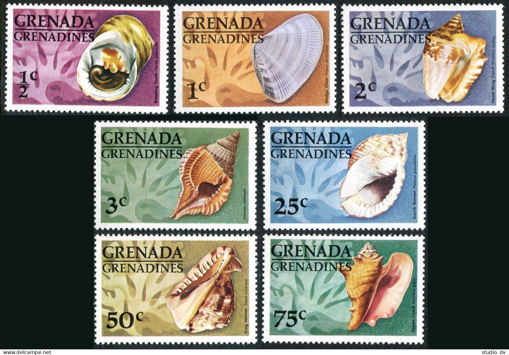 Grenada Gren 137-143,144 Sheet, MNH. Michel 132-138, 139 Bl.15. Sea Shells 1976. - Grenada (1974-...)