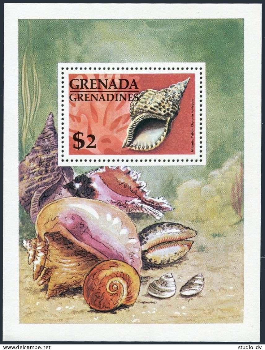 Grenada Gren 137-143,144 Sheet, MNH. Michel 132-138, 139 Bl.15. Sea Shells 1976. - Grenada (1974-...)