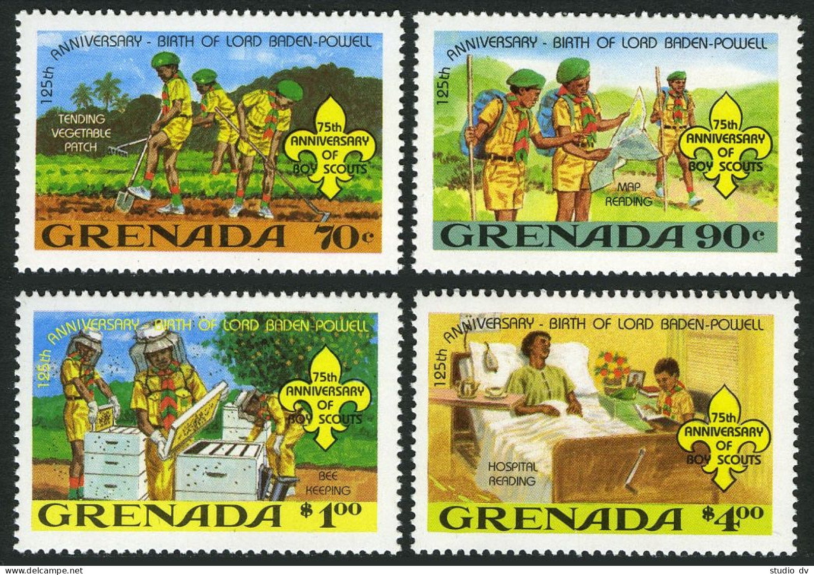 Grenada 1088-1091,1092,MNH.Michel 1139-1142,Bl.103. Scouting Year 1982.Bee. - Grenada (1974-...)