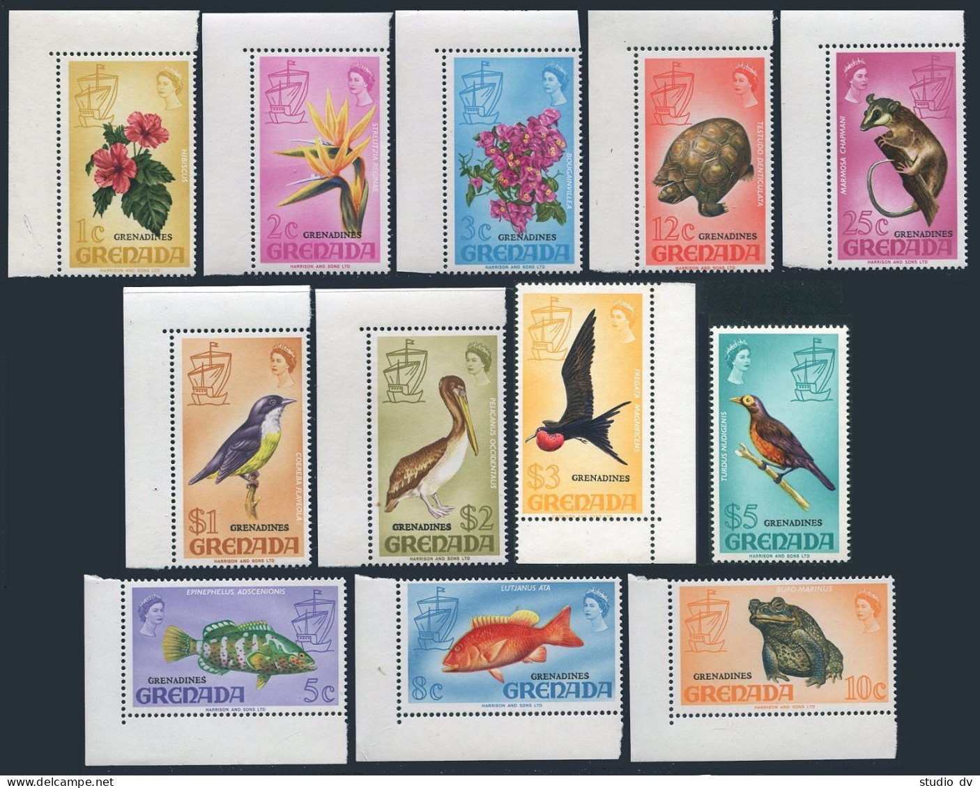Grenada Gren 3-14,MNH.Michel 5-16.  Flowers, Birds, Turtle, Fish, Mammals. 1974. - Grenada (1974-...)