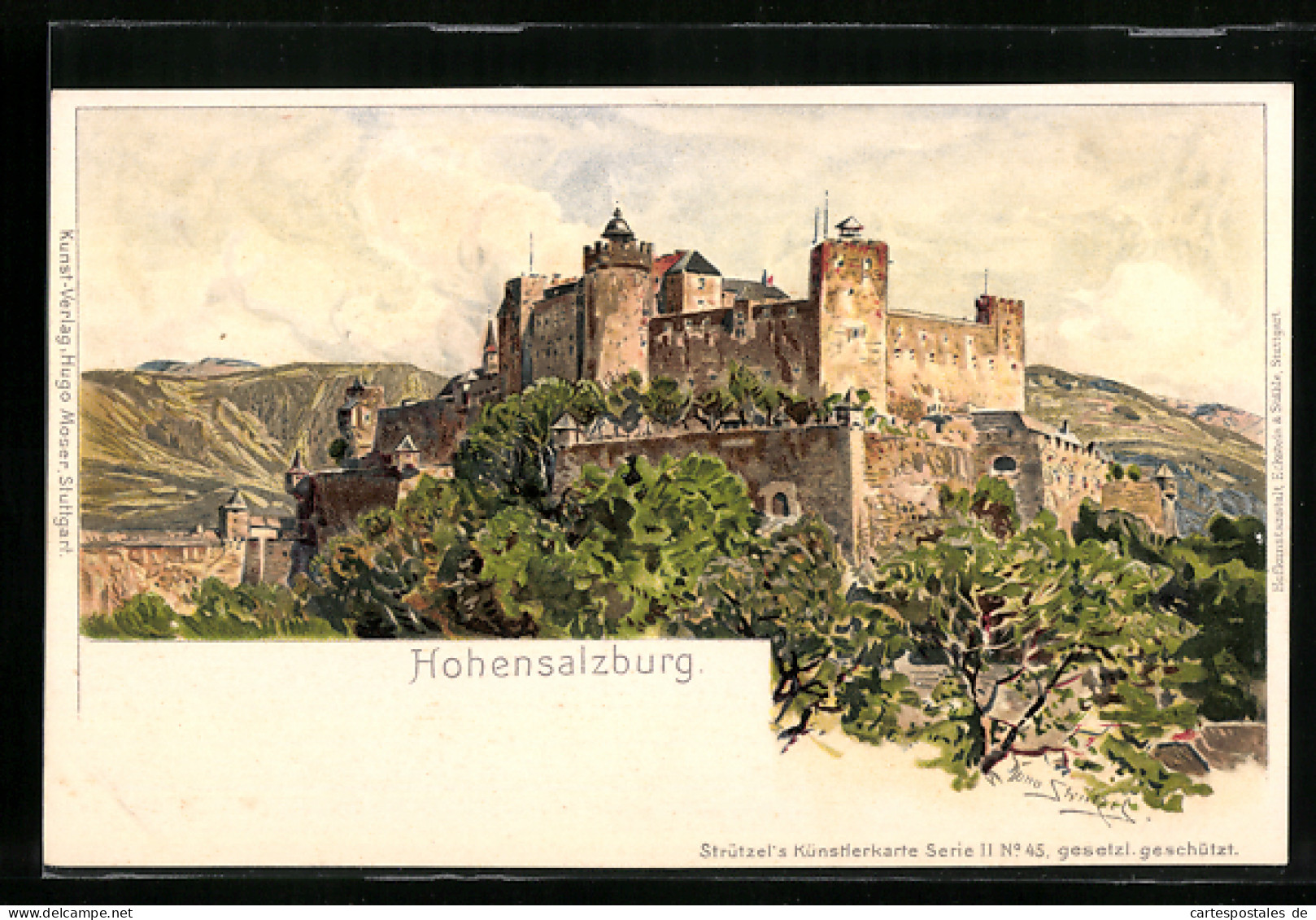 Künstler-Lithographie Otto Strützel: Salzburg, Festung Hohensalzburg, Gesamtansicht  - Sonstige & Ohne Zuordnung