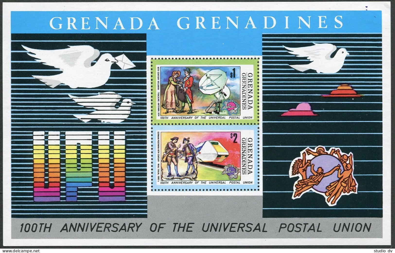 Grenada Gren 24-28,MNH.Michel 26-29,Bl.3. UPU-100,1974.Ship,Concorde,Zeppelin. - Grenada (1974-...)