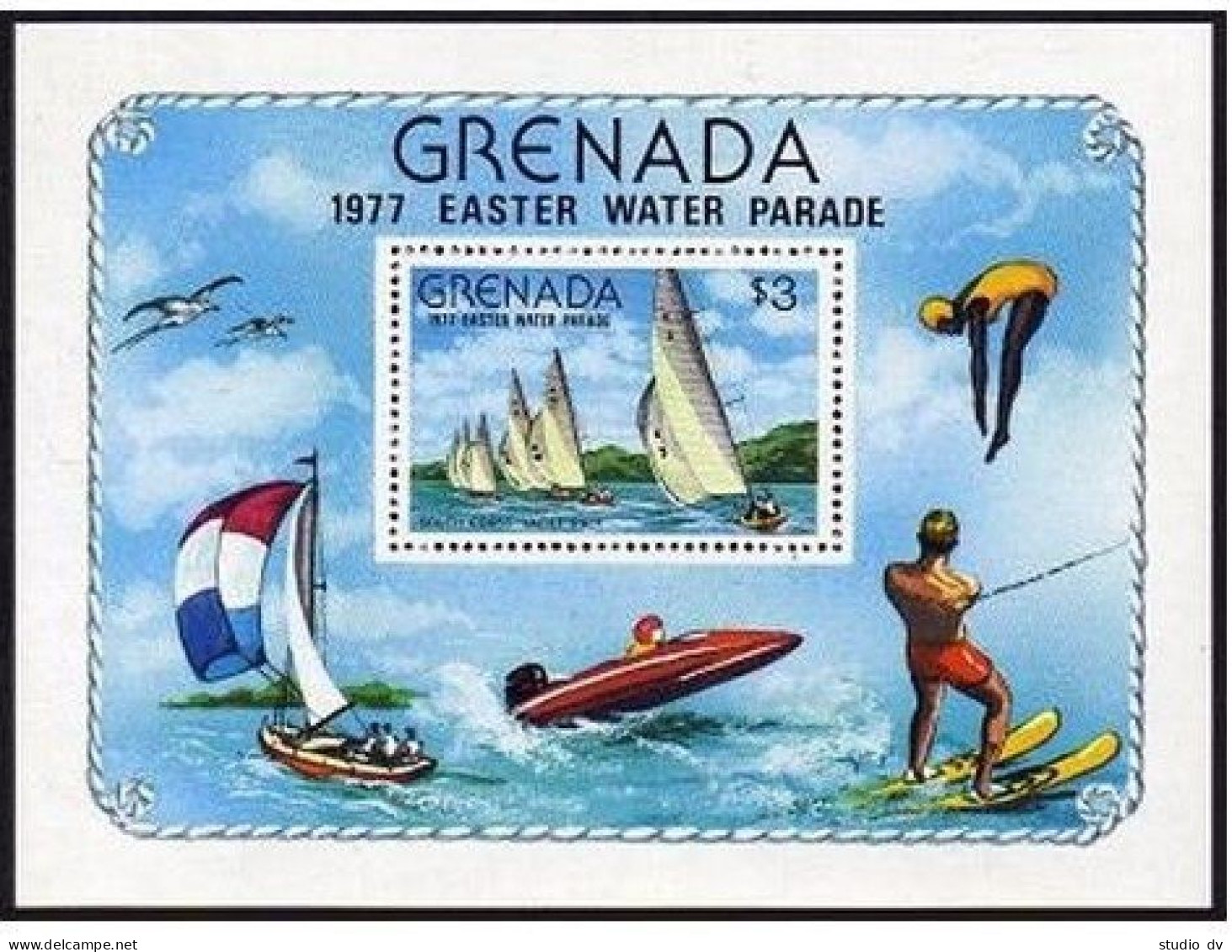 Grenada 794-800,801,MNH.Mi 832-838,Bl.64. Water Sport 1977.Fishing,Yacht Race. - Grenade (1974-...)