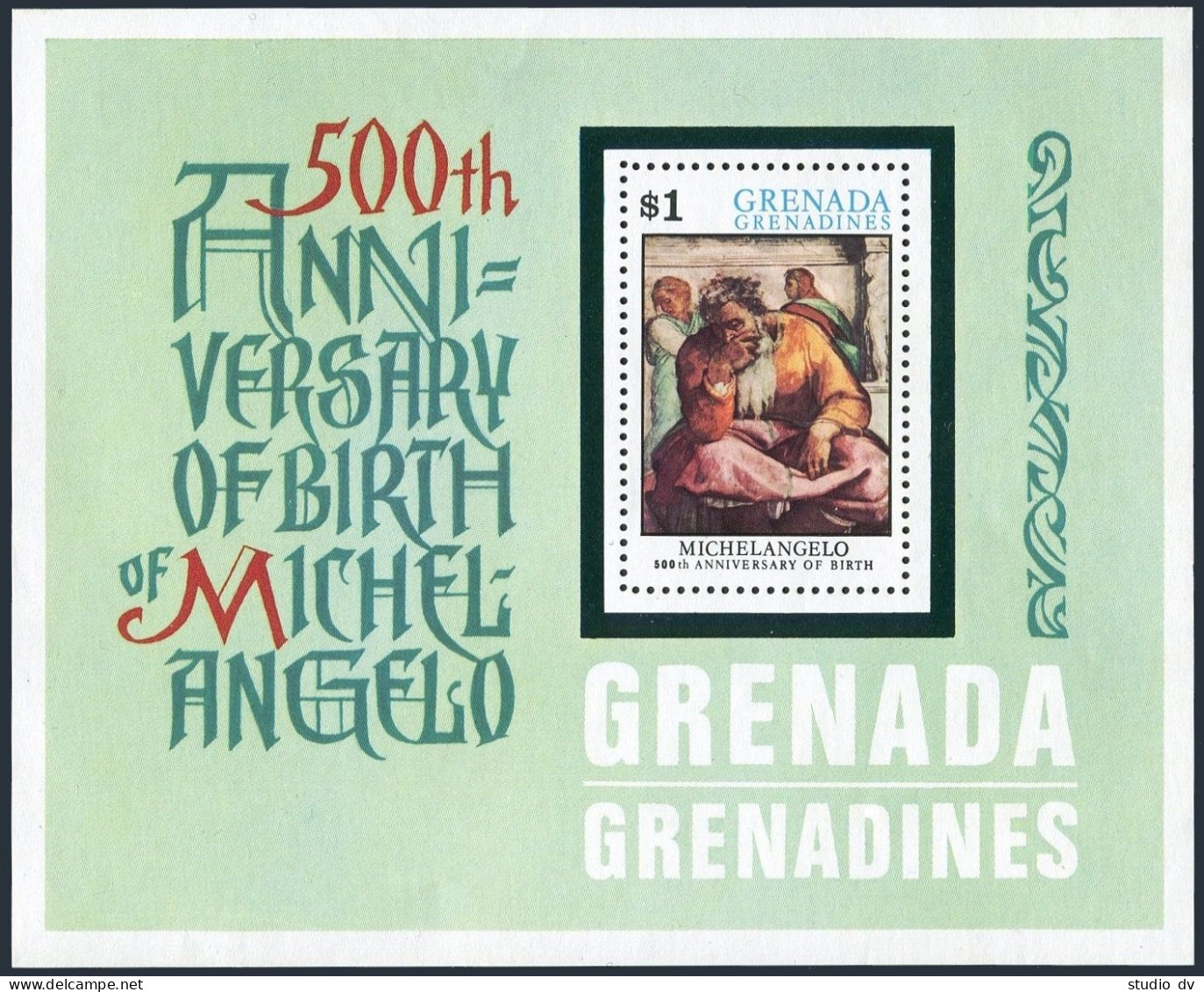Grenada Gren 67-73,74, MNH. Mi 71-77,78 Bl.9. Michelangelo Buonarroti, 500, 1975 - Grenade (1974-...)