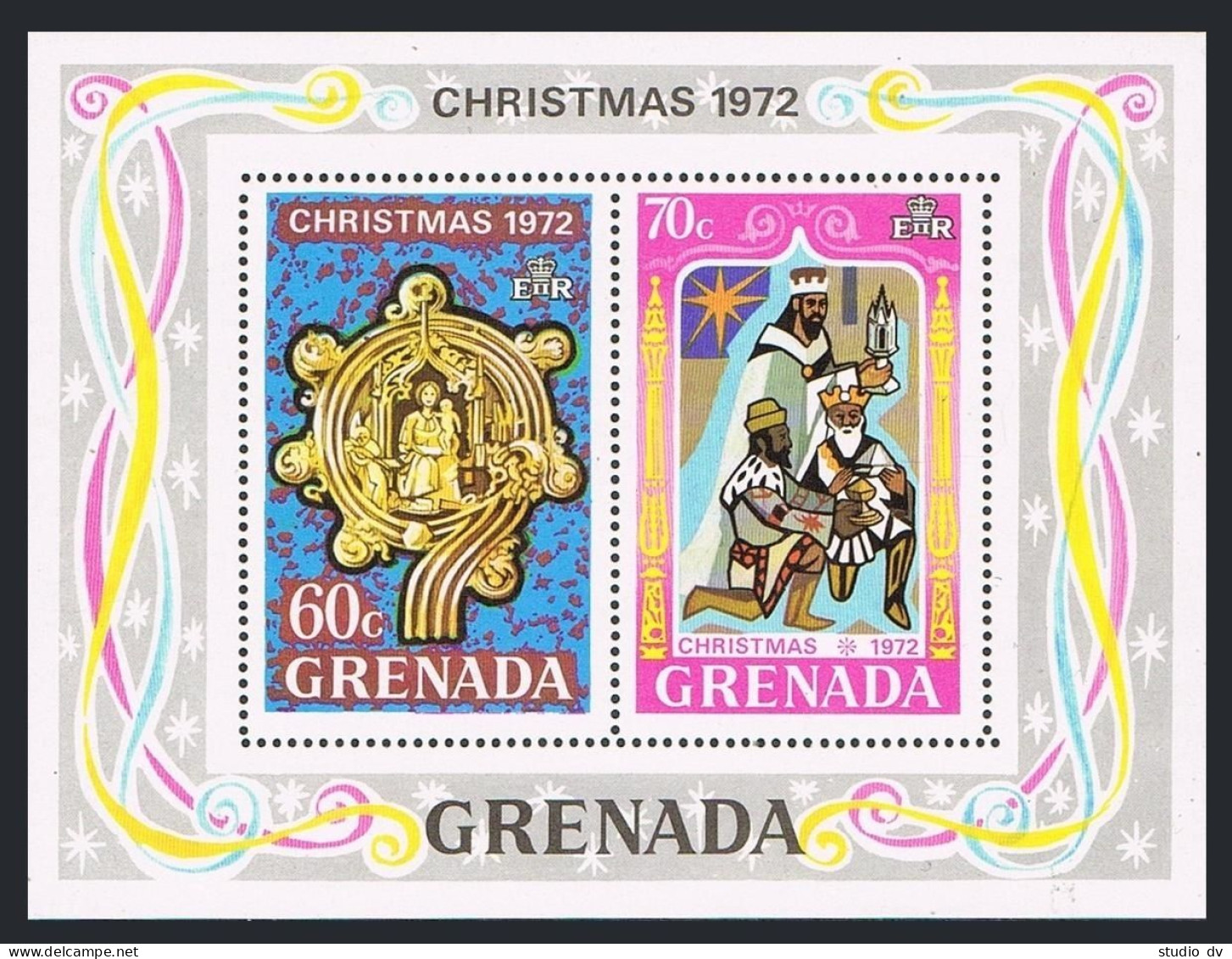 Grenada 481, MNH. Michel Bl.27. Christmas 1972. Virgin & Child Crosier, 3 Kings. - Grenade (1974-...)