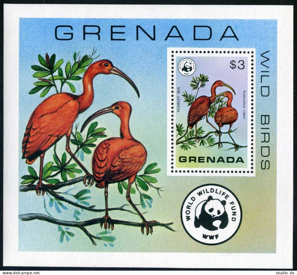 Grenada 856 Sheet, MNH. Michel 888 Bl.70. WWF 1978. Bird Scarlet Ibis. - Grenade (1974-...)